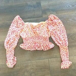 Cloud Ten Stretch Crop Puff Sleeve Top size Small